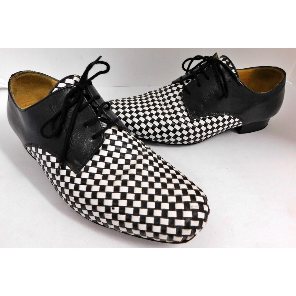 NUEVA EPOCA Werner Kerr Cordova Woven Black White Leather Dance Shoes sz 7‎